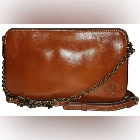 Patricia Nash Heritage Chambery Veg Tan Leather Crossbody Handbag Chain Strap - Picture 1 of 15